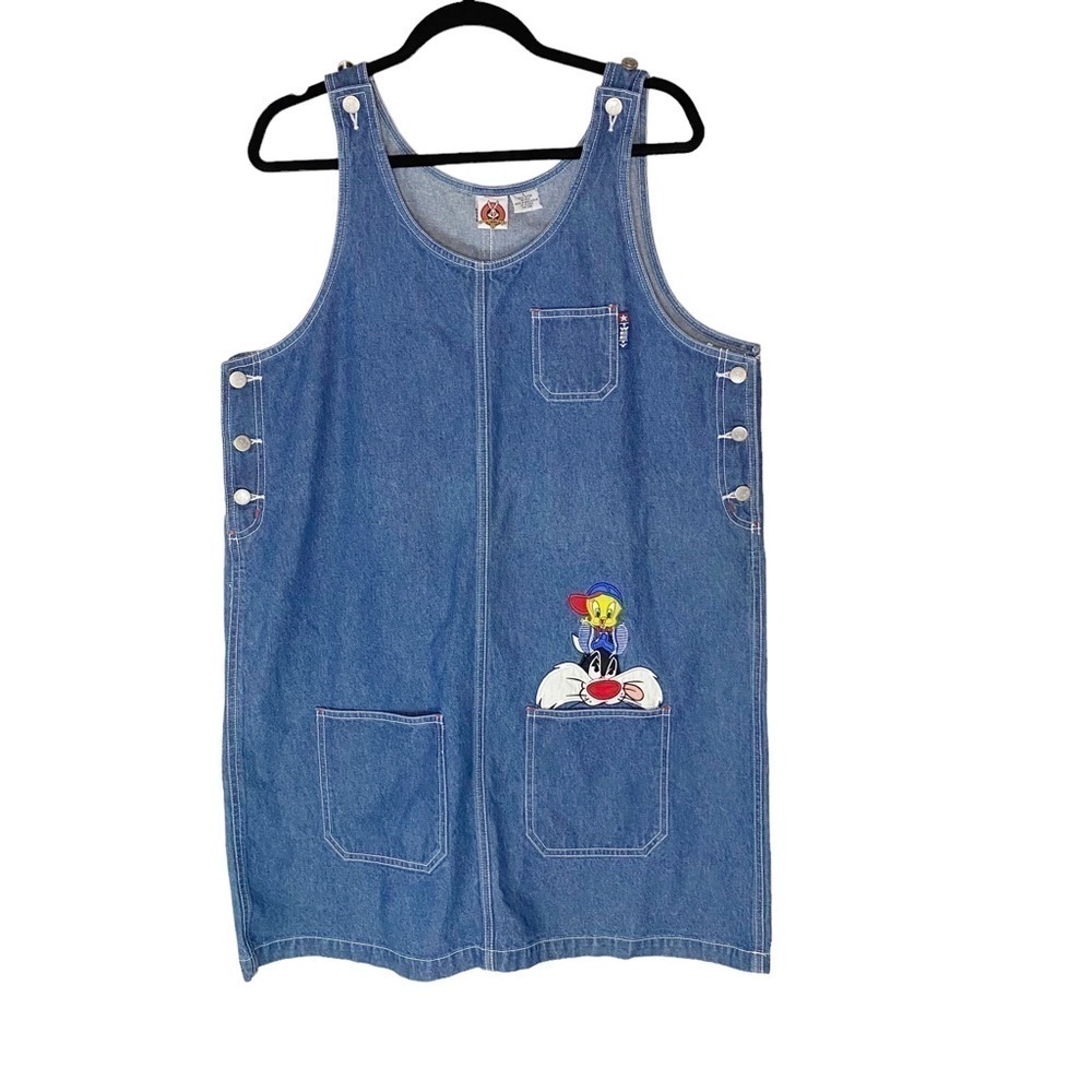 Warner Bros. Looney Tunes Sylvester Tweety Denim Overall Dress Large